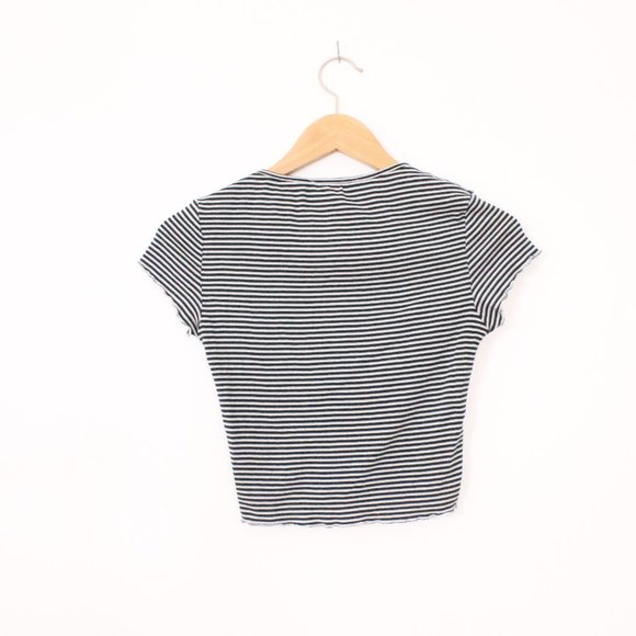 *SWS Essentials Green and Grey Stripped Baby T with Scalloped edges - Picture 8 of 8